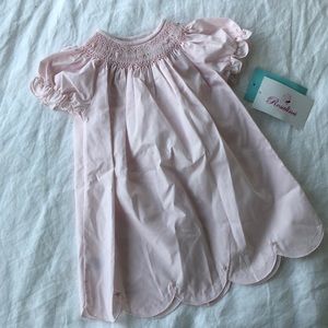 Sweet Angela Smocked Dress with scalloped edges